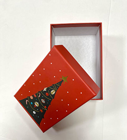  Yılbaşı Temalı Kırmızı Kapaklı Hediye Kutusu 190x130x77 mm