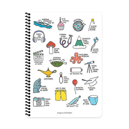 Keskin Hisli Şeyler - Oturmaya mı Geldik A4 80 Yaprak Kareli Spiralli Stickerli Defter 500517-99