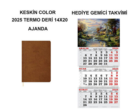 Keskin 2025-14*20 Günlük Termo Deri Ajanda-Kahverengi (GEMİCİ TAKVİMİ HEDİYELİ)