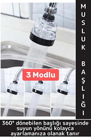 Tüm Musluklarla Uyumlu Banyo Mutfak Lavabo Yoğun Yumuşak Orta 3 Modlu Çok Fonksiyonlu Musluk Başlığı