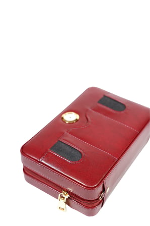 Cohiba Çakmak Kesicili Bordo Deri Puro Taşıma Çantası - Seyahat Humidoru - TR8830