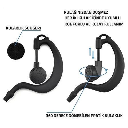 G Tip Düşmez Bas Konuş Mikrofonlu Telsiz Kulaklığı K Tip Soket A+