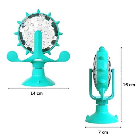 Pet Miyav® Vantuzlu Zilli İnteraktif Dönebilen Mama Kaplı Renkli Eğlenceli Eğitici Kedi Oyuncağı