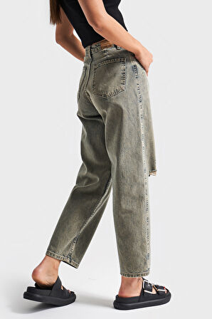Kadın T.Kot Rengi 12s5-46 Relax Fit %100 Koton Yırtık Detaylı Denim Jean