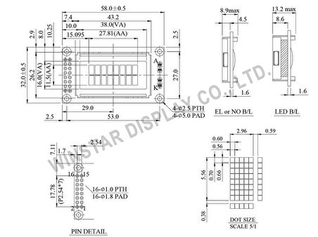 Winstar 8x2 Karakter LCD Ekran WH0802A TFT LCD LED Displayer