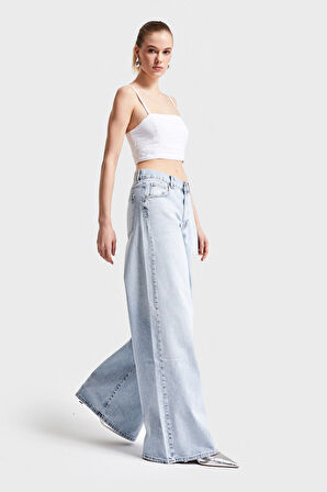 Kadın Snow Kot Rengi 17S5-3 Palazzo Fit Denim Pantolon