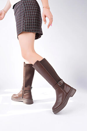 Tokalı Düz Taban Diz Altı Uzun Kadın Çizme HRKS1000
