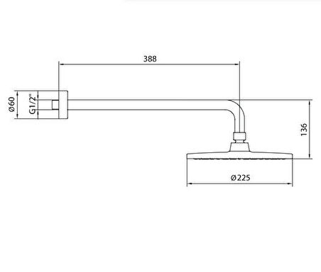 Ar Tuna Tepe Duş Başlığı (Ø 225 mm) Duvardan Borulu (L=338 mm) 102145082