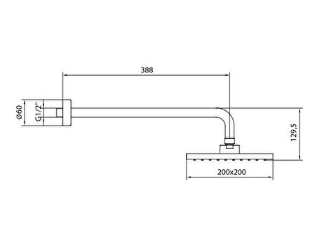 Ar Dicle Tepe Duş Başlığı (200x200 mm) Duvardan Borulu (L=388 mm) 102145084