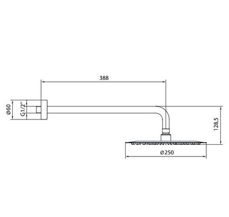 Ar Olympos Tepe Duş Başlığı (Ø 250 mm) Duvardan Borulu (L=388 mm) 102145086