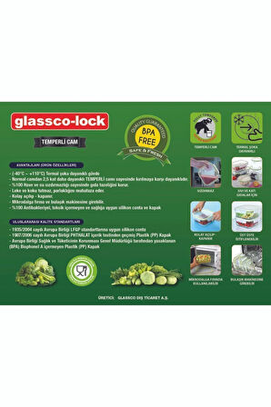 -lock Temperli Kilitli Cam Saklama Kabı Kare 760 Cc Sızdırmaz, Cam