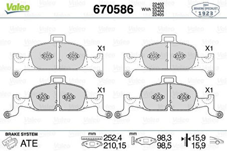 Vag On Fren Balatası Audı A4 A5 Q5 1.4 Tfsi 2.0 Tfsi 2.0tdi 15> - Valeo 670586