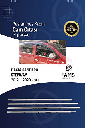 Dacia Sandero Stepway Krom Cam Çıtası Seti 4 Prç. 2012-2020 P.çelik uyumlu