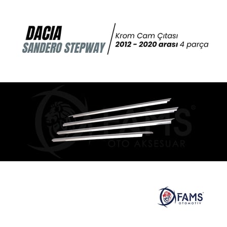 Dacia Sandero Stepway Krom Cam Çıtası Seti 4 Prç. 2012-2020 P.çelik uyumlu