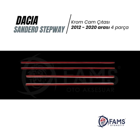 Dacia Sandero Stepway Krom Cam Çıtası Seti 4 Prç. 2012-2020 P.çelik uyumlu