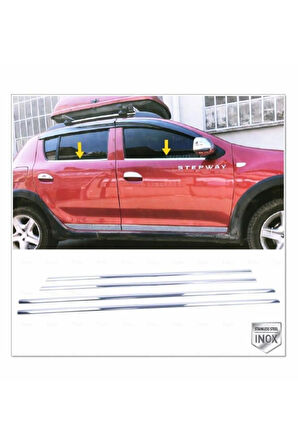Dacia Sandero Stepway Krom Cam Çıtası Seti 4 Prç. 2012-2020 P.çelik uyumlu