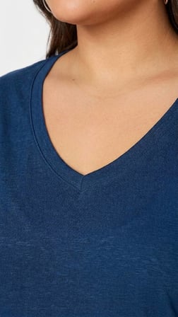 Büyük Beden Kadın Lila V Yaka Pamuklu Viskon T-Shirt - İndigo / 50-52