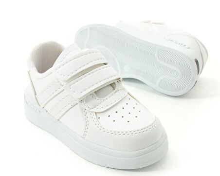 Günlük Unisex Çocuk Şeritli Işıklı Beyaz Sneaker Cırtlı Hafif Rahat Spor Ayakkabı 