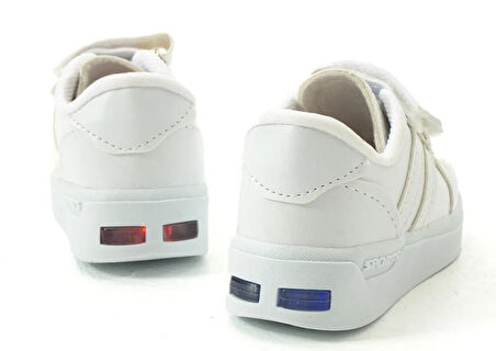 Günlük Unisex Çocuk Şeritli Işıklı Beyaz Sneaker Cırtlı Hafif Rahat Spor Ayakkabı 