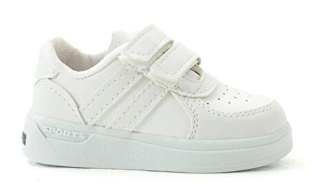 Günlük Unisex Çocuk Şeritli Işıklı Beyaz Sneaker Cırtlı Hafif Rahat Spor Ayakkabı 