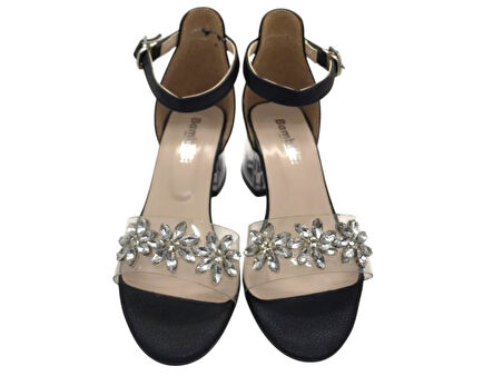 Genç Kız Çocuk Bilekten Bağlamalı Sedef Şeffaf Taş Detaylı Topuklu Abiye Ayakkabı