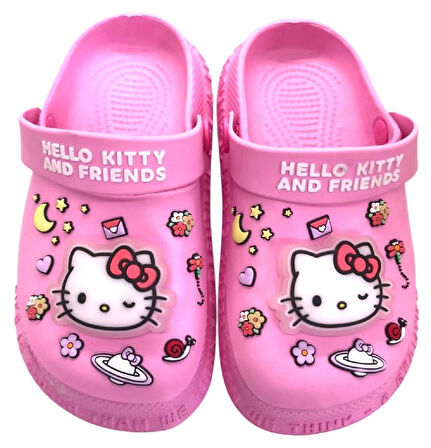 Hello Kitty Kız Çocuk Kaymaz Taban Işıklı Pembe Terlik Havuz Plaj Sandaleti