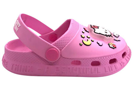 Hello Kitty Kız Çocuk Kaymaz Taban Işıklı Pembe Terlik Havuz Plaj Sandaleti