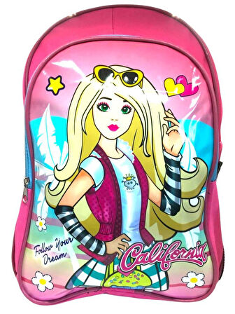 Kız Çocuk Pembe Brbi Baskılı 2 Bölmeli İlkokul Çantası Seti 