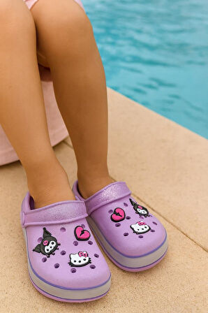 Kız Çocuk Lila Kuromi Baskılı Tabanı Işıklı Plaj Havuz Terliği & Sandaleti