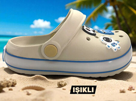 Erkek Çocuk Bej Kaymaz Taban Işıklı Havuz Plaj Terliği & Sandaleti