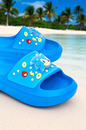 Erkek Çocuk Kaymaz Taban Sonic Figürlü Işıklı Plaj Havuz Terliği