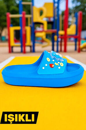 Erkek Çocuk Kaymaz Taban Sonic Figürlü Işıklı Plaj Havuz Terliği