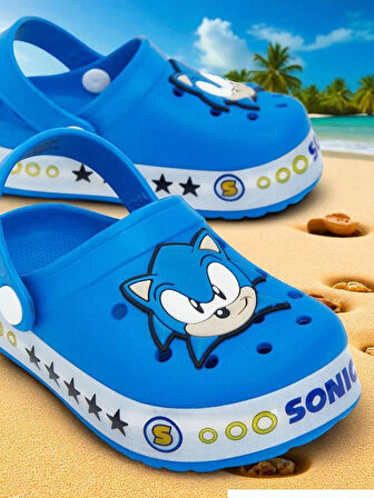 Erkek Çocuk Kaymaz Taban Sonic Figürlü Işıklı Plaj Havuz Terliği Sandaleti 
