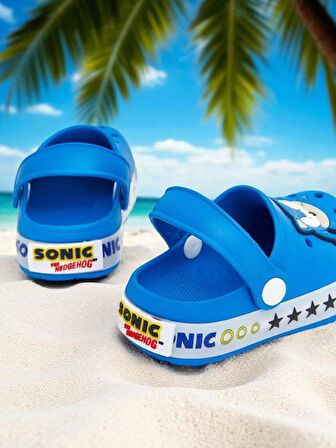 Erkek Çocuk Kaymaz Taban Sonic Figürlü Işıklı Plaj Havuz Terliği Sandaleti 