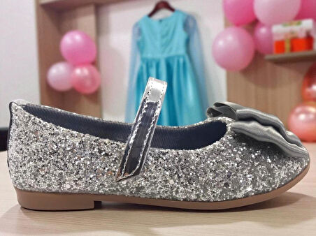 Kız Çocuk Kuromili Parlak Pullu Fiyonklu Babet Ayakkabı