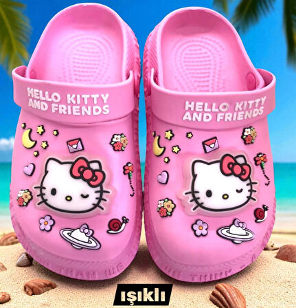 Hello Kitty Kız Çocuk Kaymaz Taban Işıklı Pembe Terlik Havuz Plaj Sandaleti