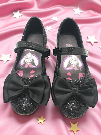 Kız Çocuk Elsalı & Kuromili Parlak Pullu Fiyonklu Babet Ayakkabı