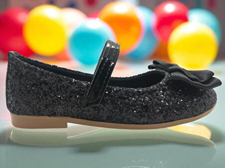 Kız Çocuk Elsalı & Kuromili Parlak Pullu Fiyonklu Babet Ayakkabı