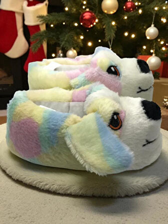 Sevimli Köpek Figürlü Peluş Panduf Yumuşak Puf Hayvanlı Panduf