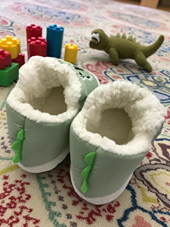 Erkek Çocuk Hayvanlı Kışlık Yumuşacık İçi Yünlü Mavi Ev Pandufu 