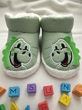 Erkek Çocuk Hayvanlı Kışlık Yumuşacık İçi Yünlü Mavi Ev Pandufu 