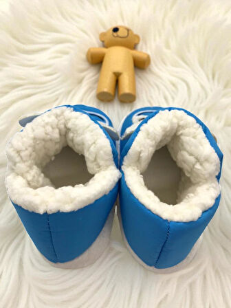 Erkek Çocuk Hayvanlı Kışlık Yumuşacık İçi Yünlü Mavi Ev Pandufu 