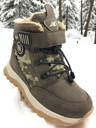 Erkek Çocuk Suya Soğuk Havaya Dayanıklı Cırtlı İçi Kürklü Siyah Kar Botu 