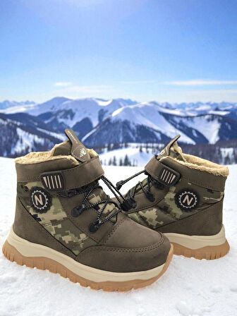 Erkek Çocuk Suya Soğuk Havaya Dayanıklı Cırtlı İçi Kürklü Siyah Kar Botu 