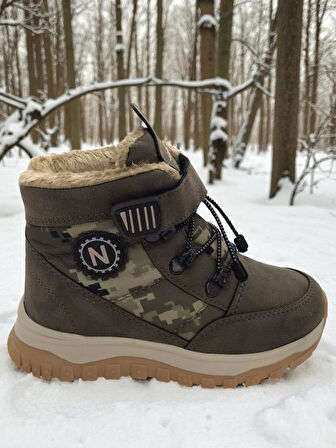 Erkek Çocuk Suya Soğuk Havaya Dayanıklı Cırtlı İçi Kürklü Siyah Kar Botu 