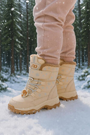 Kız Çocuk Suya Ve Soğuk Havaya Dayanıklı Kaymaz Taban Cırtlı Lacivert Pembe Kar Botu 