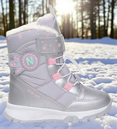 Kız Çocuk Suya Ve Soğuk Havaya Dayanıklı Kaymaz Taban Cırtlı Lacivert Pembe Kar Botu 