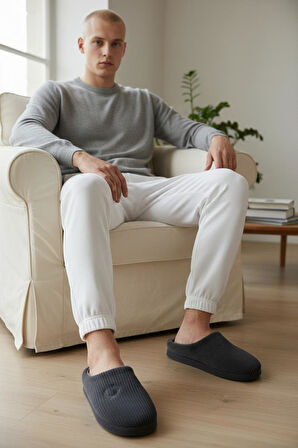 Erkek Ev Terliği Ses Yapmayan Yumuşak Rahat Taban İçi Yünlü Terlik