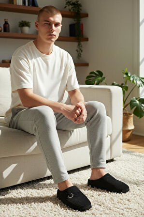 Erkek Ev Terliği Ses Yapmayan Yumuşak Rahat Taban İçi Yünlü Terlik