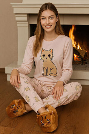 Kadın Kız Çocuk Yumuşak Soft Hayvanlı Kedi Figürlü Panduf Ev Ayakkabısı 